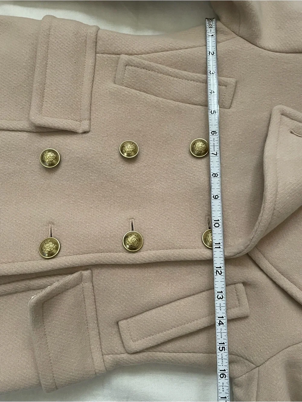 J. Crew Double-Breasted Peacoat in Blush Pink with Gold Buttons - Picture 12 of 14